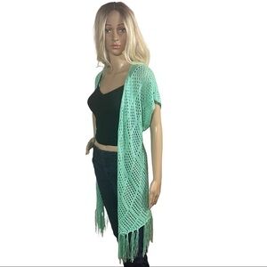 Rue 21 green Loose weave long fringed cardigan
